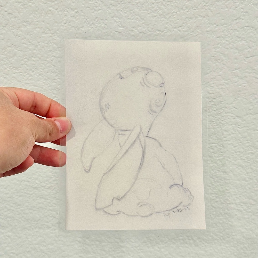 Stitch Pencil Sketch Handmade Print Laminated Copy Artwork 5”x7”